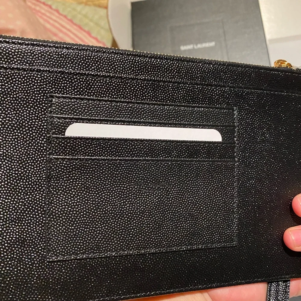 Yves Saint Laurent Black Quilted Leather Wristlet with Gold YSL Logo - Picture 3 of 8